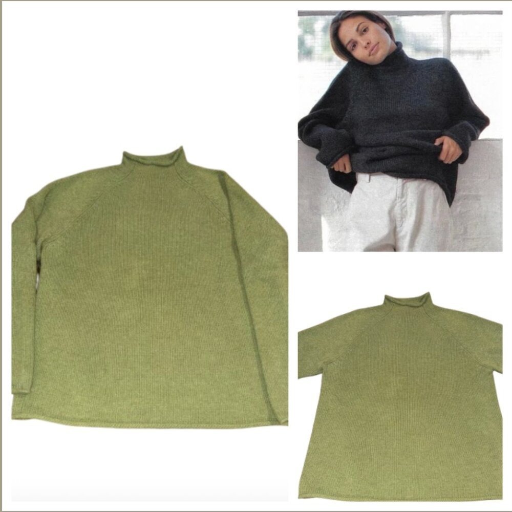 J. Crew 90s Vintage Roll Neck rollneck Pullover Sweater Chunky Wool Oarsman L - Picture 2 of 6